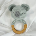 Handmade Crochet Koala Rattle, Natural Wooden Ring Baby Toy, Amigurumi Gift