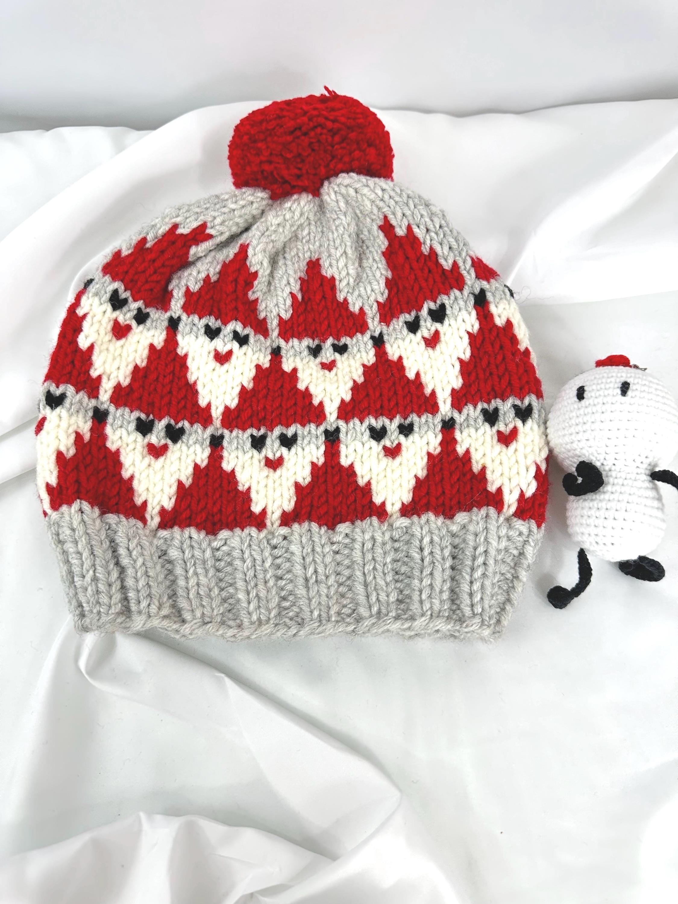 Handmade Santa Claus Knit Beanie,  Christmas Holiday Hat For Adults and Kids