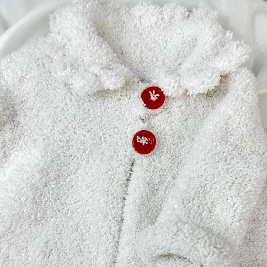 Handmade Knit Toddler Cardigan: Soft White Sweater with Red Button,18-24 month