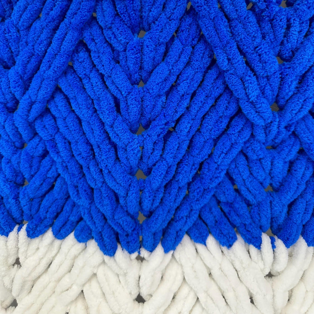 Hand Knitted Chunky Baby Blanket, Blue and White Nursery Decor