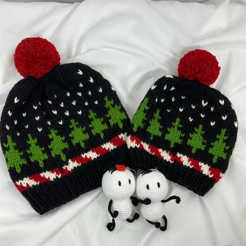 Handmade Christmas Tree Knit Beanie, Matching Family Winter Hats