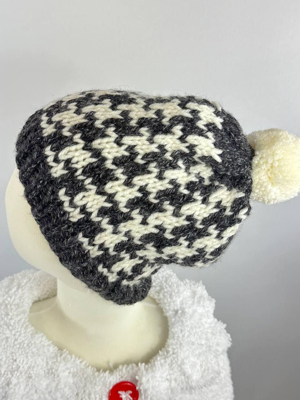 Handmade Houndstooth Knit Beanie, Matching Family Set