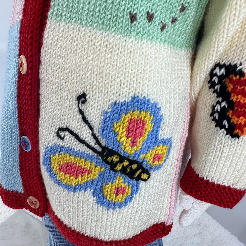 Handmade Butterfly Baby Cardigan, Soft Knit Girl Sweater,9-18 Month