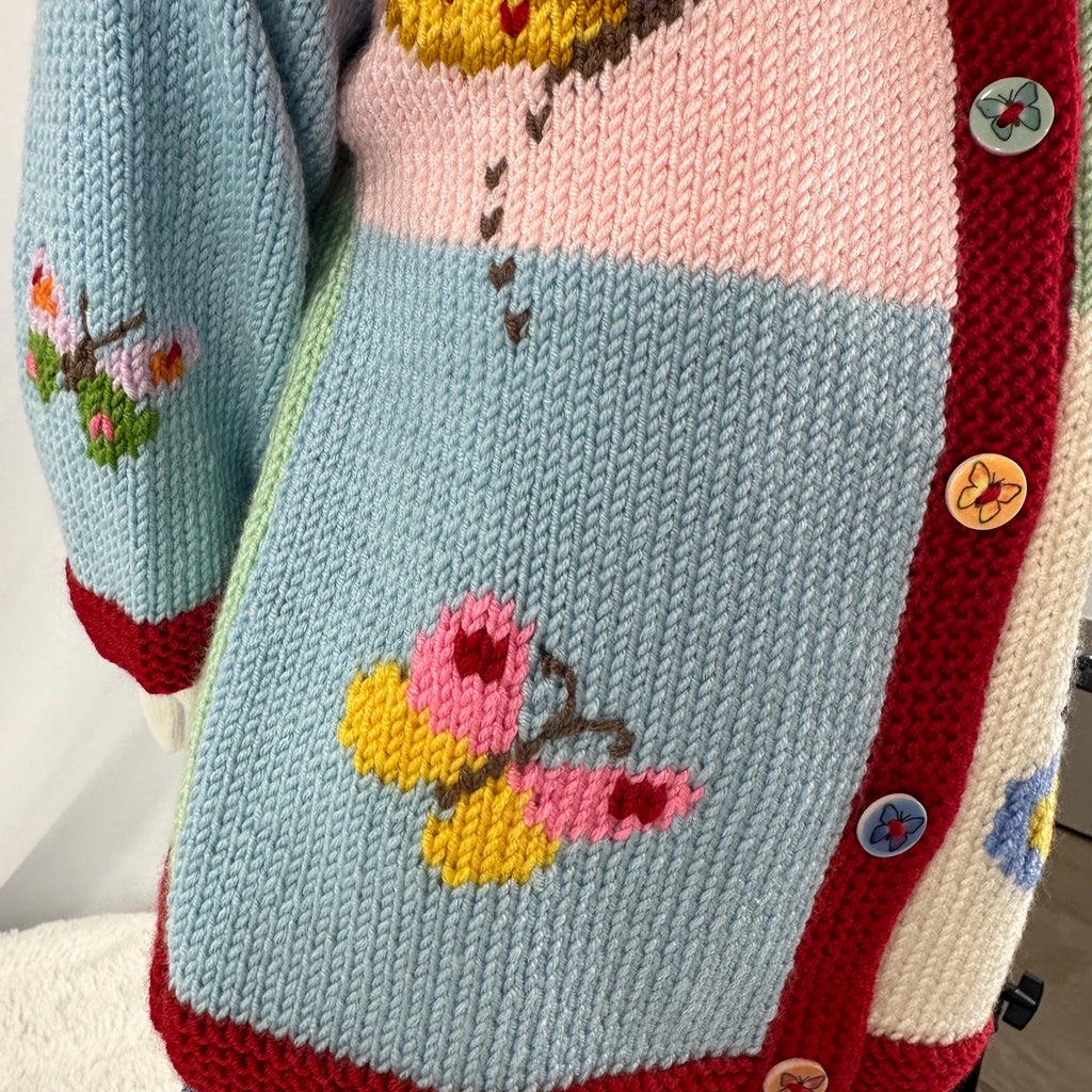 Handmade Butterfly Baby Cardigan, Soft Knit Girl Sweater,9-18 Month