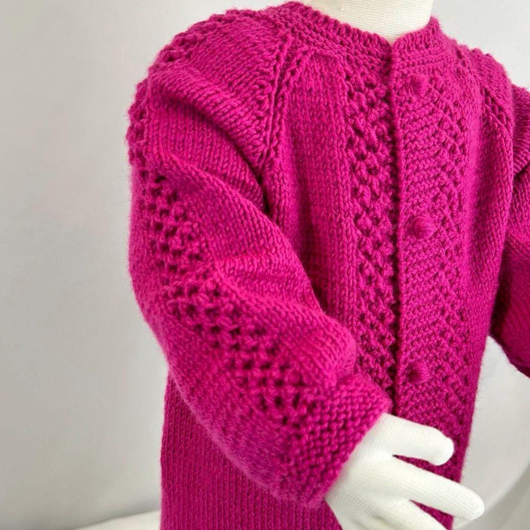 Handmade Pink Knit Baby Cardigan, Textured Knitwear, Buttoned Sweater (18-24 Month)