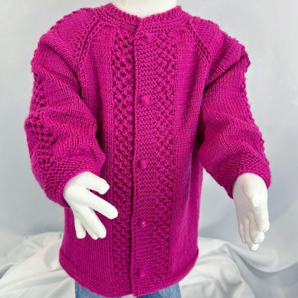 Handmade Pink Knit Baby Cardigan, Textured Knitwear, Buttoned Sweater (18-24 Month)