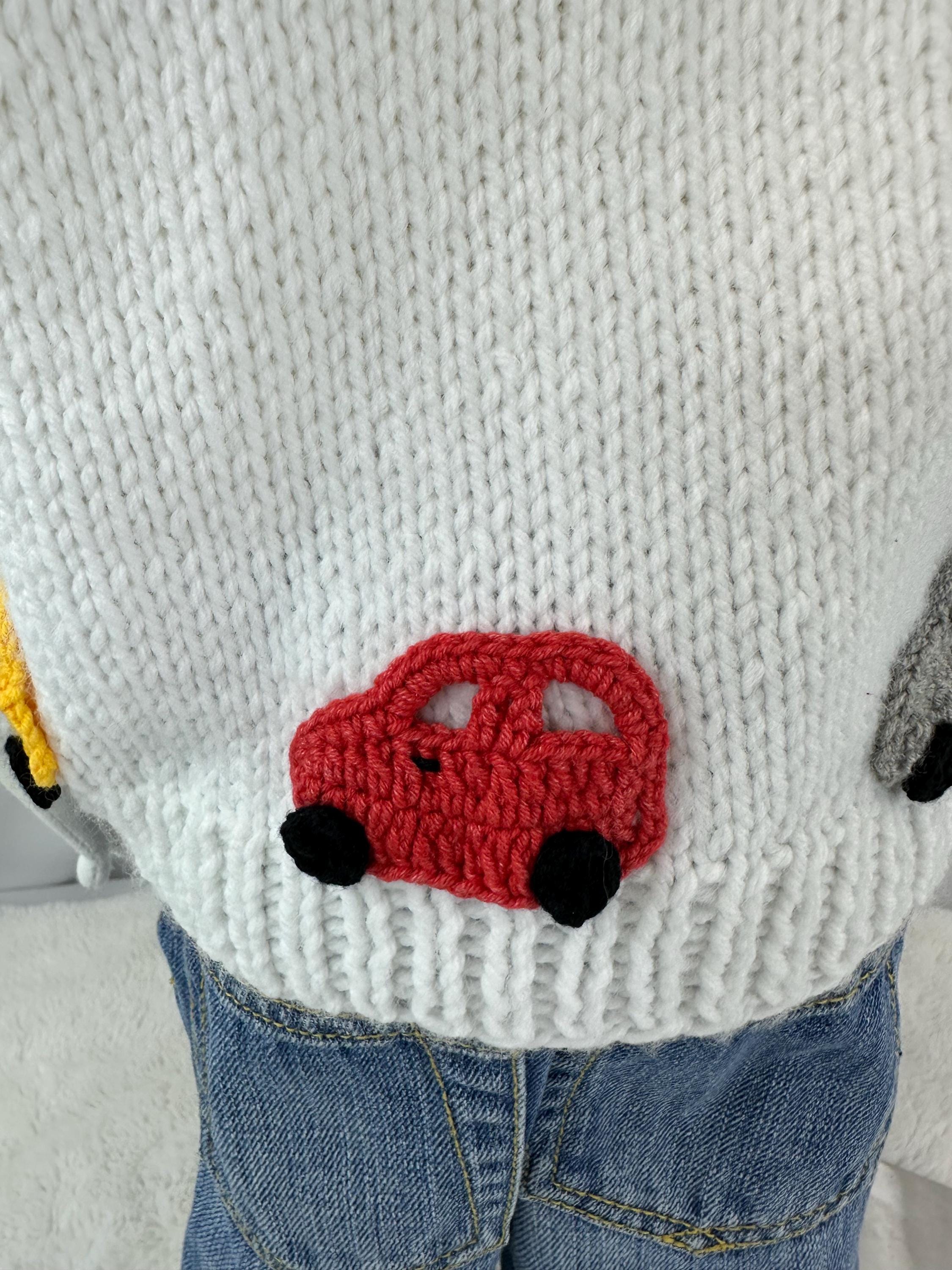 Handmade Knit Baby Cardigan (6-12 Months), Car Appliques