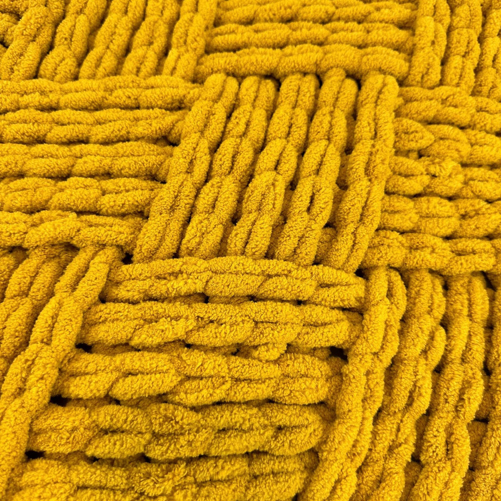 Hand Knitted Chunky Baby Blanket, Mustard Yellow Stroller Blanket
