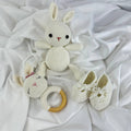 Baby Girl Gift Set, Newborn Bunny Toy + Booties + Teether, Perfect Baby Shower Present