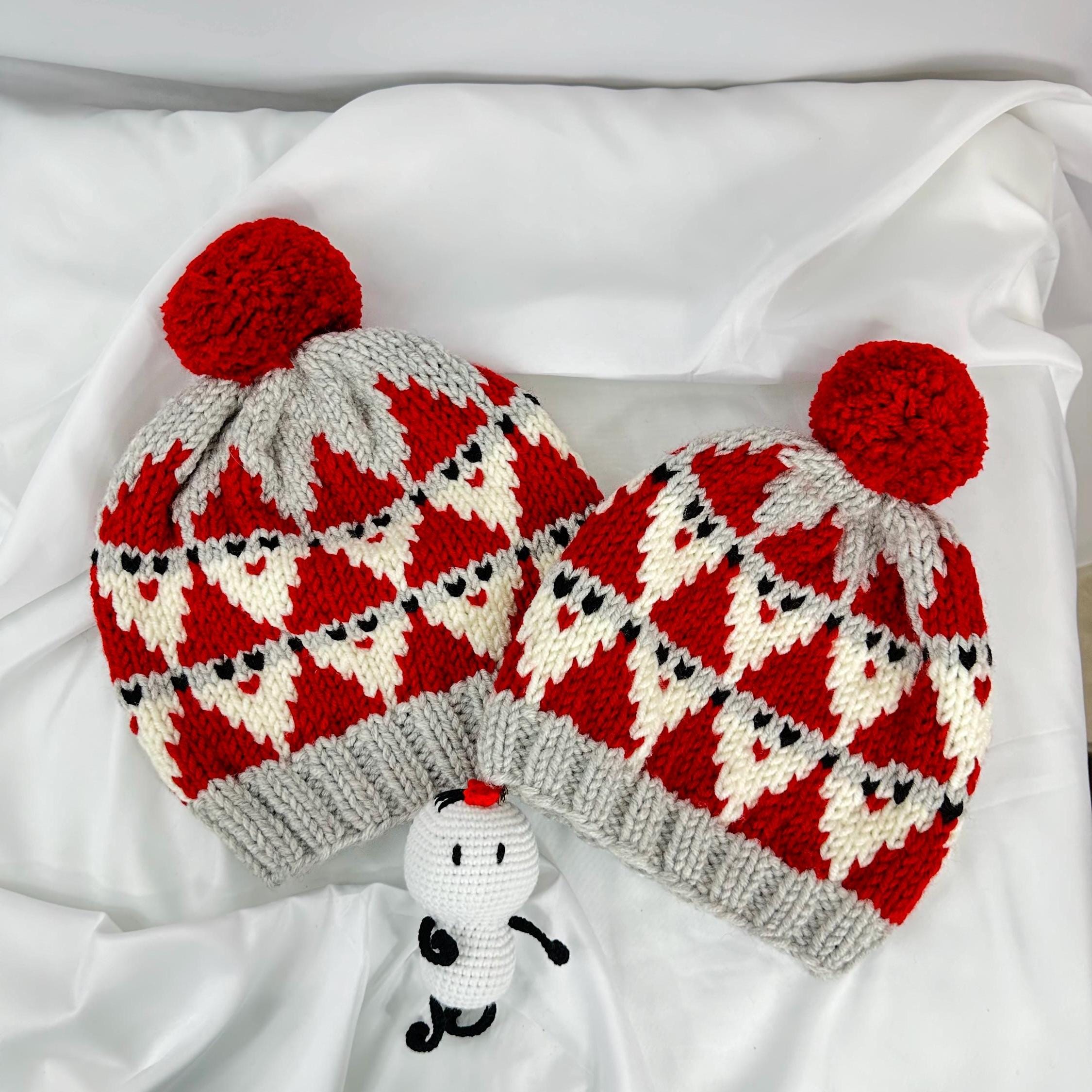 Handmade Santa Claus Knit Beanie,  Christmas Holiday Hat For Adults and Kids