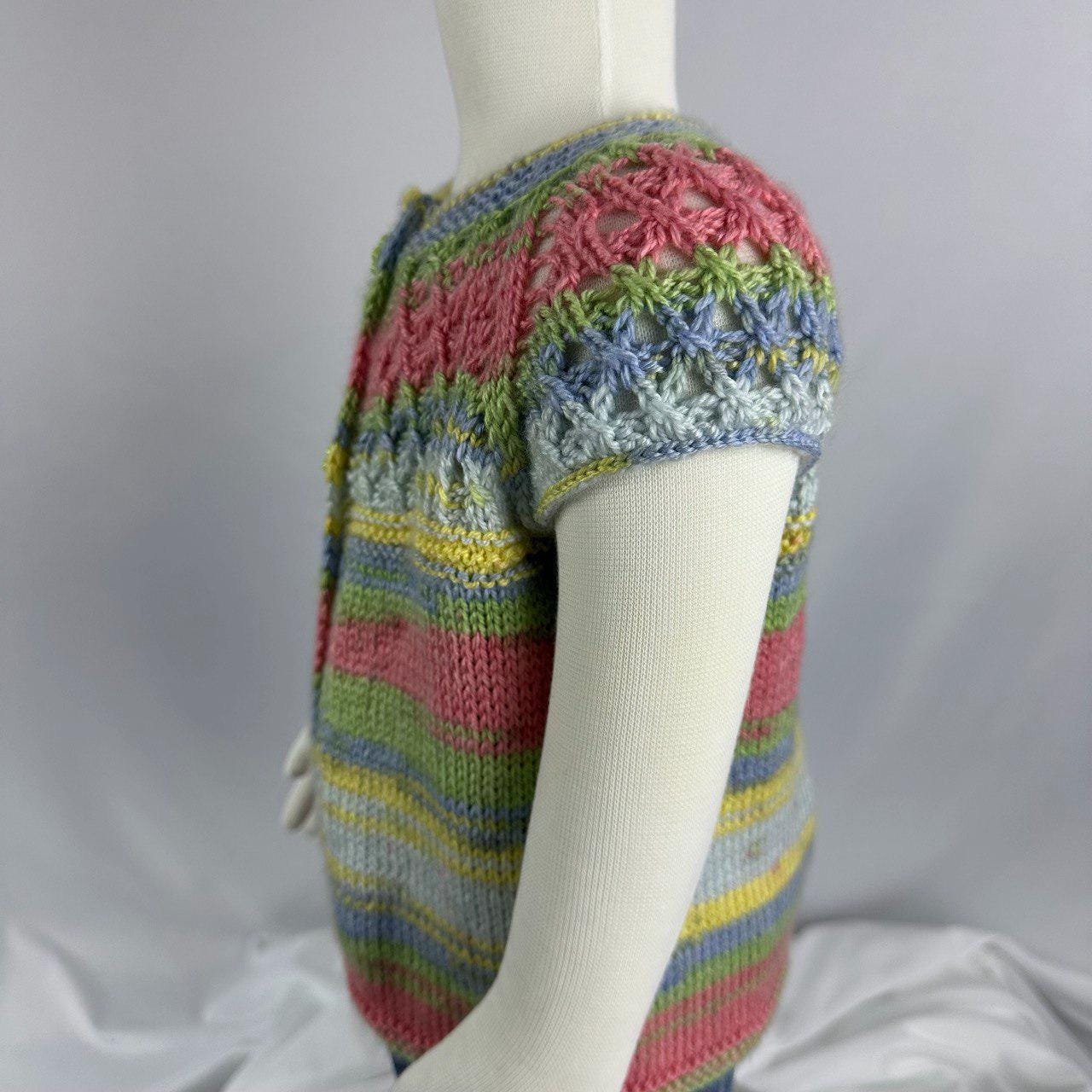 Hand Knitted Rainbow Baby Vest, Sleeveless Cotton Cardigan,6-12 Month
