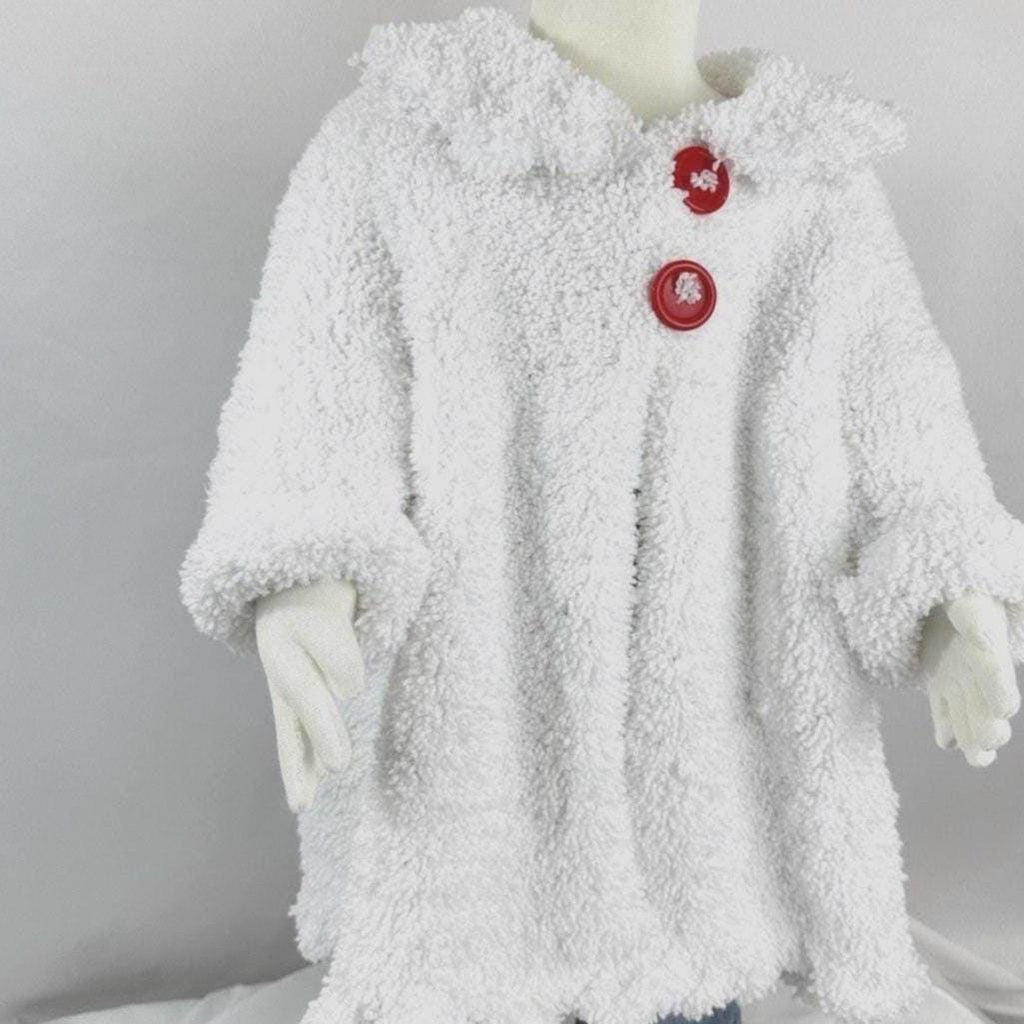 Handmade Knit Toddler Cardigan: Soft White Sweater with Red Button,18-24 month