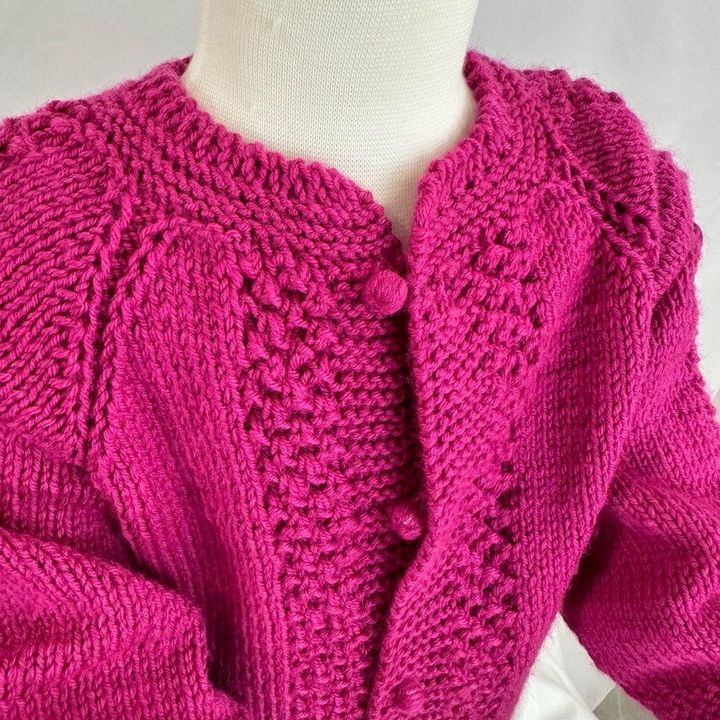 Handmade Pink Knit Baby Cardigan, Textured Knitwear, Buttoned Sweater (18-24 Month)
