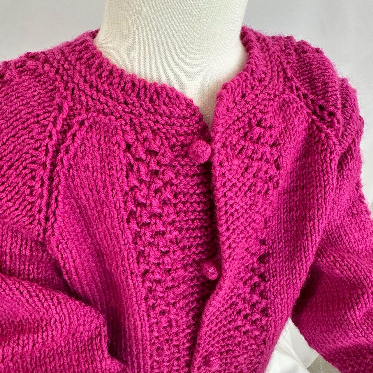 Handmade Pink Knit Baby Cardigan, Textured Knitwear, Buttoned Sweater (18-24 Month)