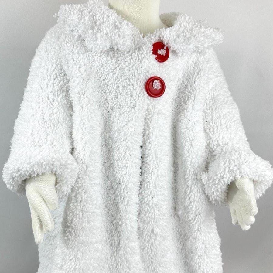 Handmade Knit Toddler Cardigan: Soft White Sweater with Red Button,18-24 month