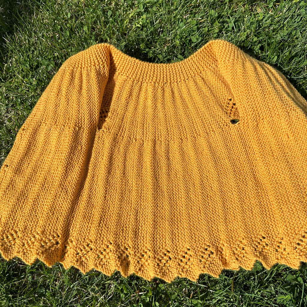 Hand Knitted Mustard Baby Cardigan, Soft Acrylic, 6-12 Months, Cozy Baby Sweater