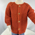 Hand Knit Baby Cardigan, Rust Orange Sweater, Wooden Buttons, 18-24 Month