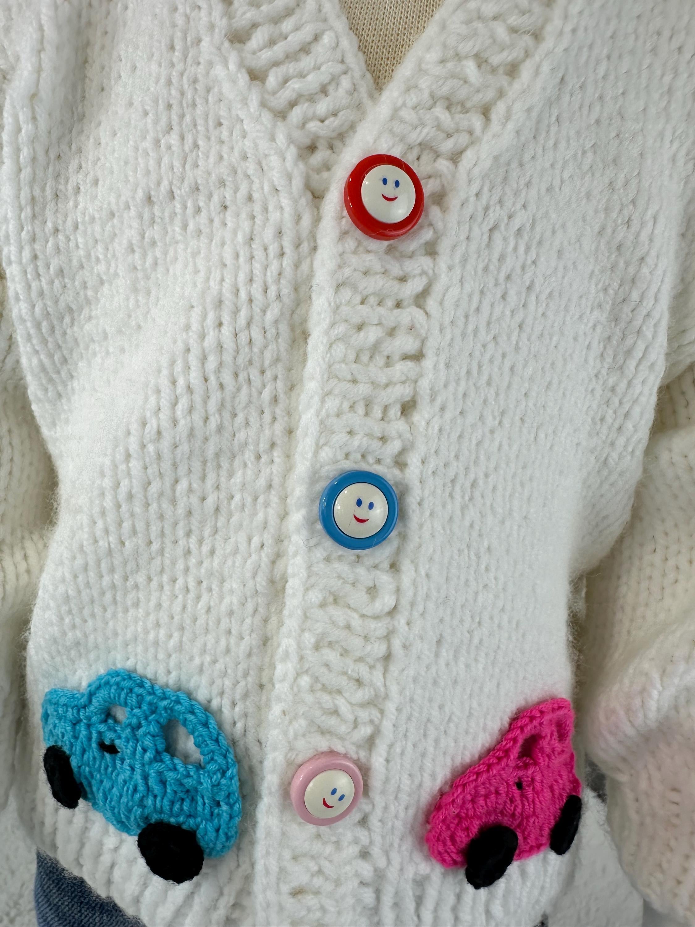 Handmade Knit Baby Cardigan (6-12 Months), Car Appliques