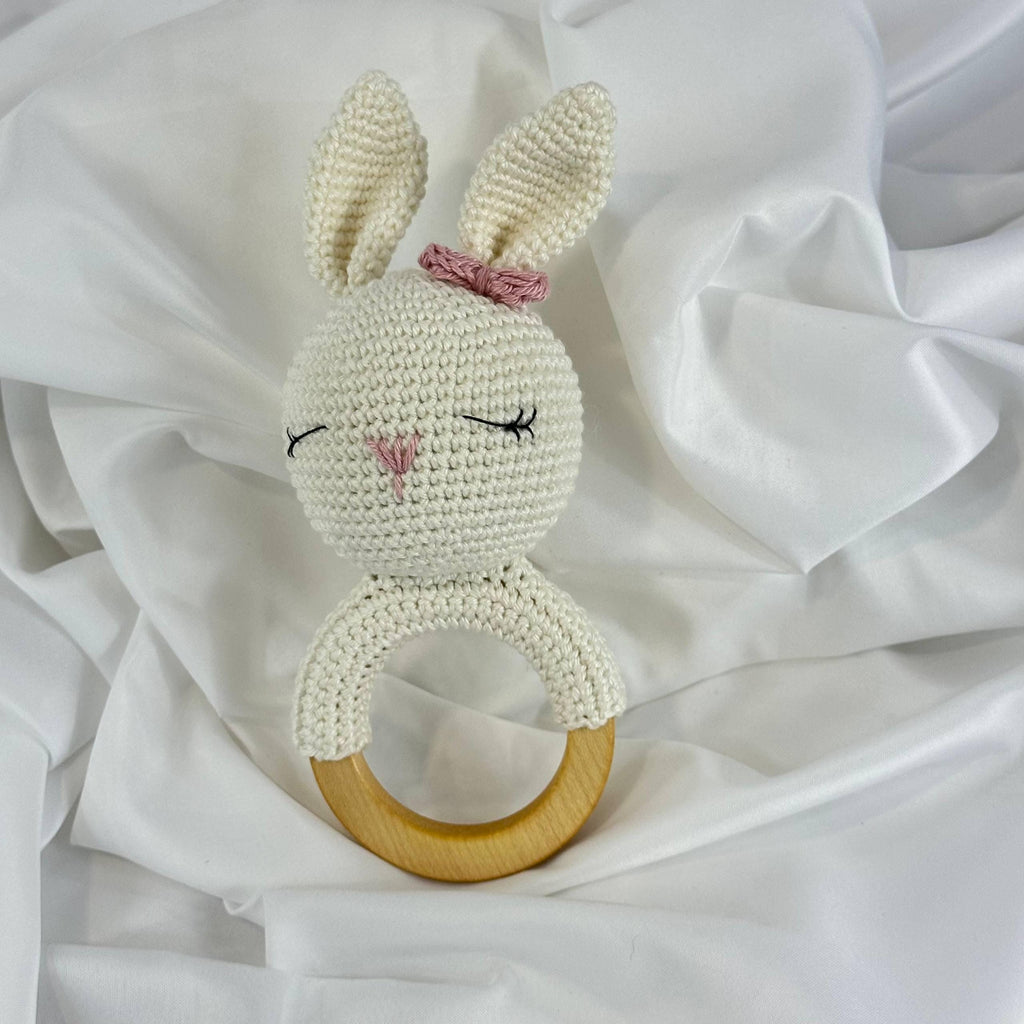 Baby Girl Gift Set, Newborn Bunny Toy + Booties + Teether, Perfect Baby Shower Present