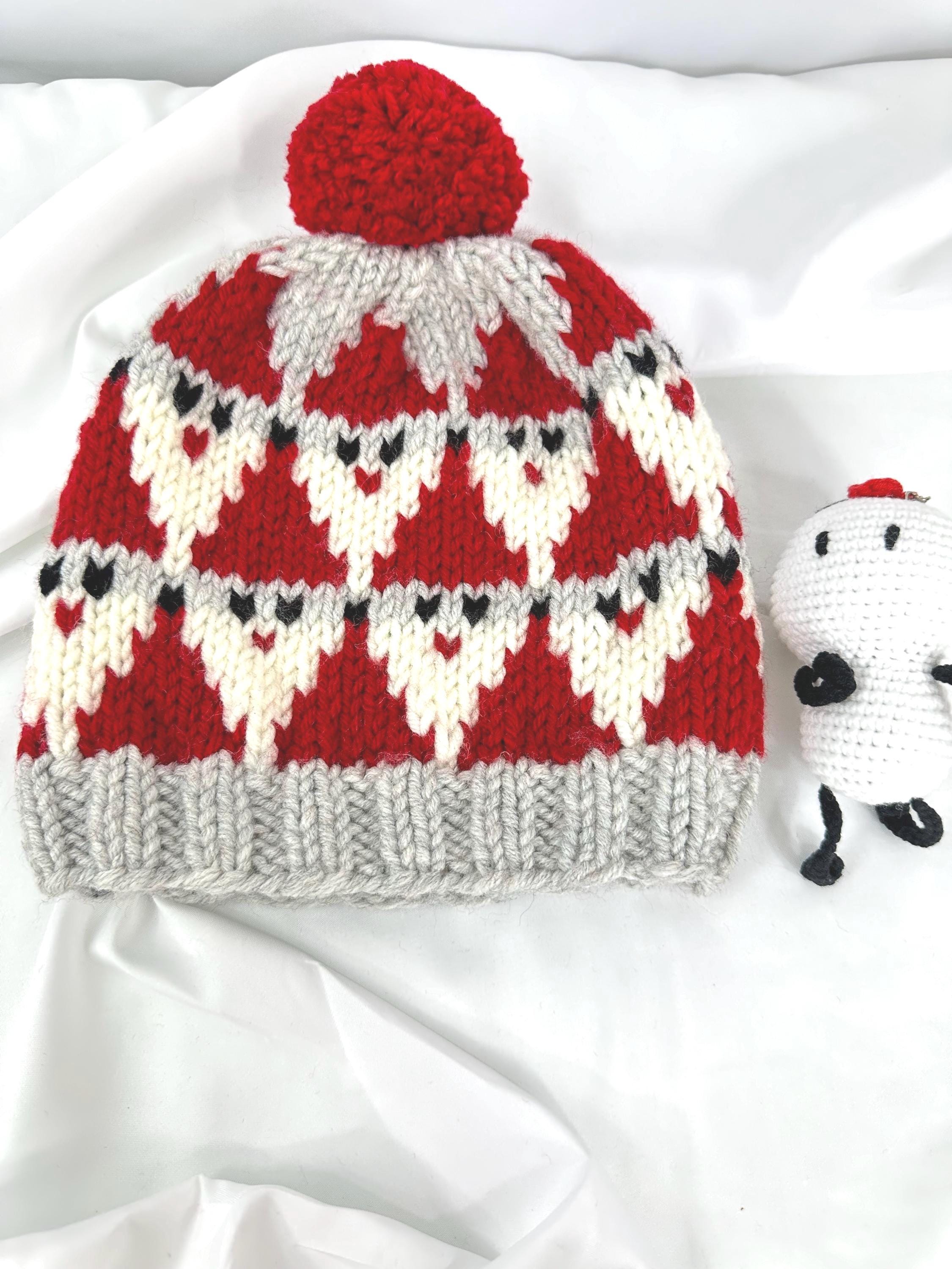 Handmade Santa Claus Knit Beanie,  Christmas Holiday Hat For Adults and Kids