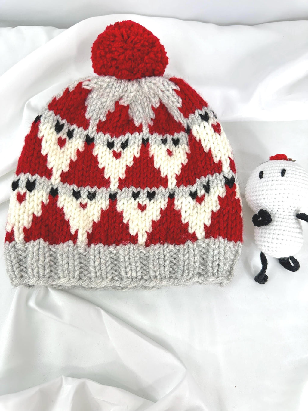 Handmade Santa Claus Knit Beanie,  Christmas Holiday Hat For Adults and Kids