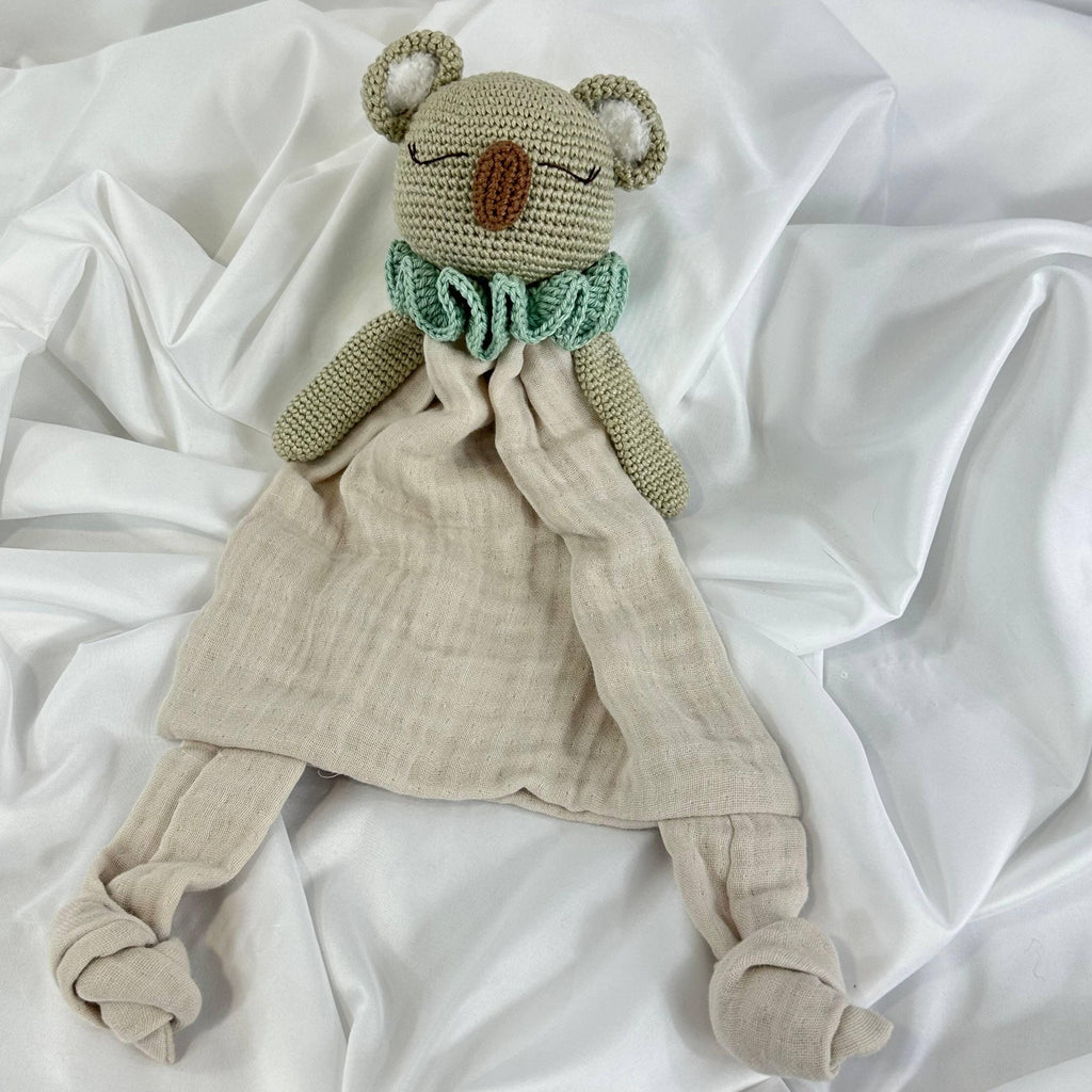 Crocheted Koala Lovey Security Blanket, Baby Comfort Toy, Newborn Gift