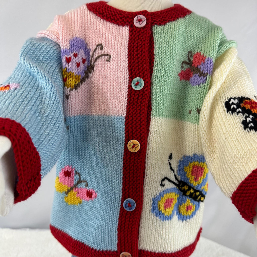 Handmade Butterfly Baby Cardigan, Soft Knit Girl Sweater,9-18 Month
