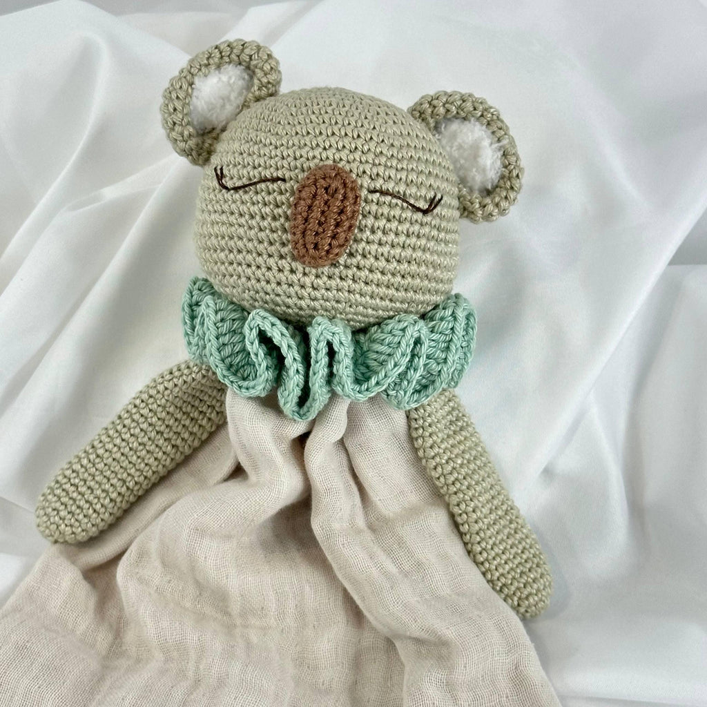 Crocheted Koala Lovey Security Blanket, Baby Comfort Toy, Newborn Gift