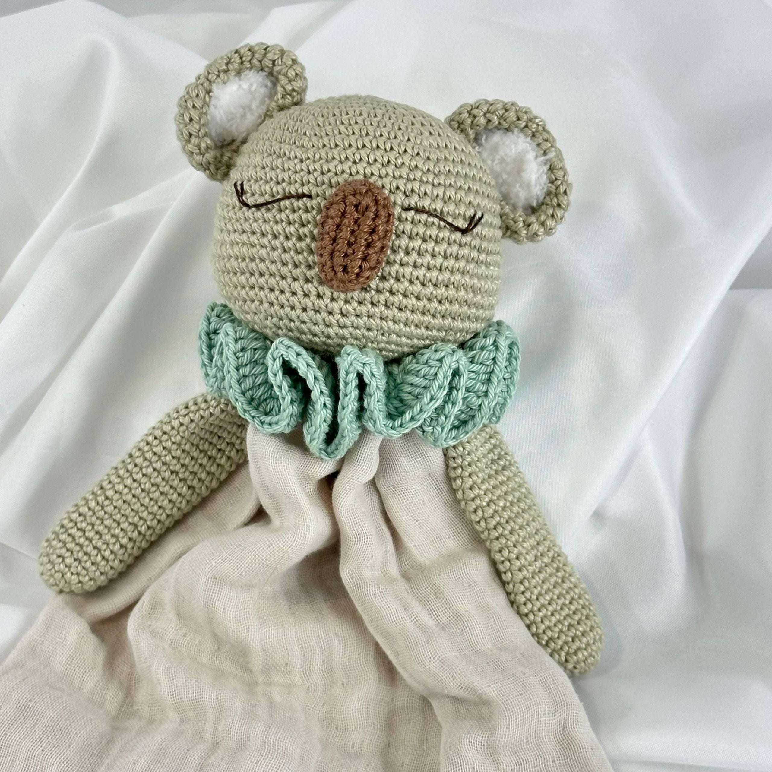 Crocheted Koala Lovey Security Blanket, Baby Comfort Toy, Newborn Gift