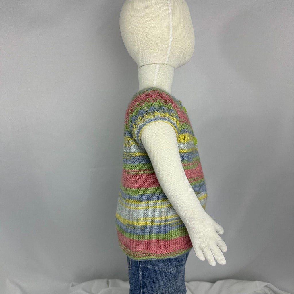 Hand Knitted Rainbow Baby Vest, Sleeveless Cotton Cardigan,6-12 Month