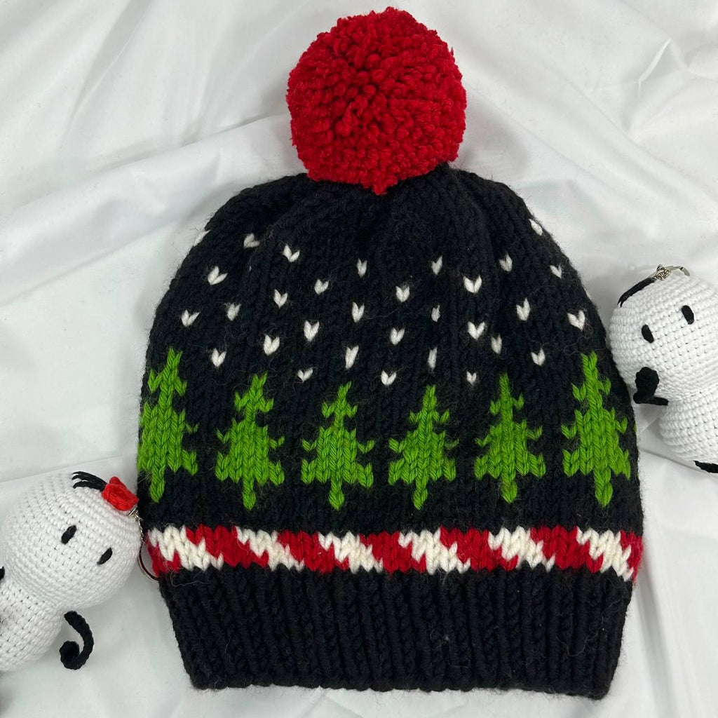 Handmade Christmas Tree Knit Beanie, Matching Family Winter Hats