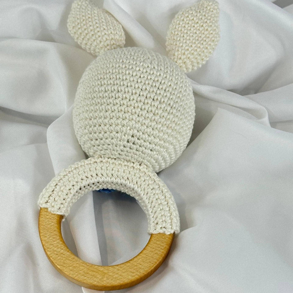 Handmade Crochet Baby Gift Set, Bunny Rattle, Pacifier Clip and Baby Booties