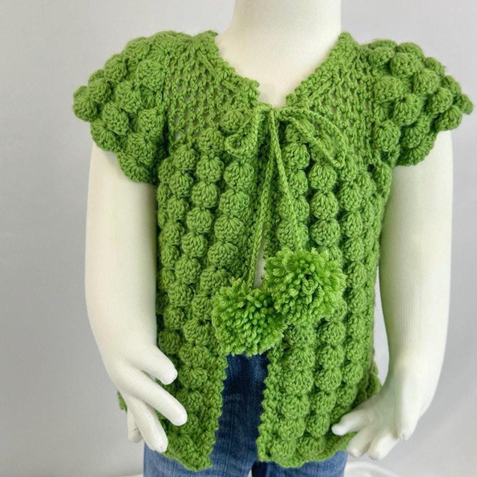 Handmade Crochet Lollipop Baby Vest: Soft Natural Yarn Cardigan (6-12 Months)