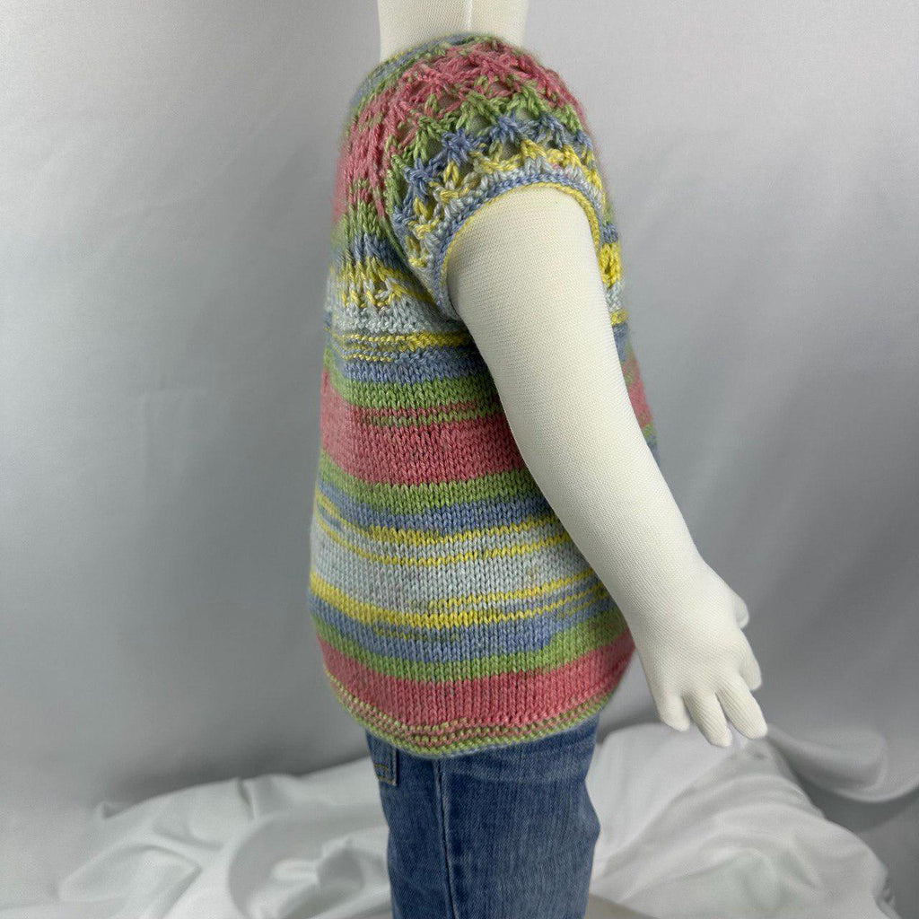 Hand Knitted Rainbow Baby Vest, Sleeveless Cotton Cardigan,6-12 Month