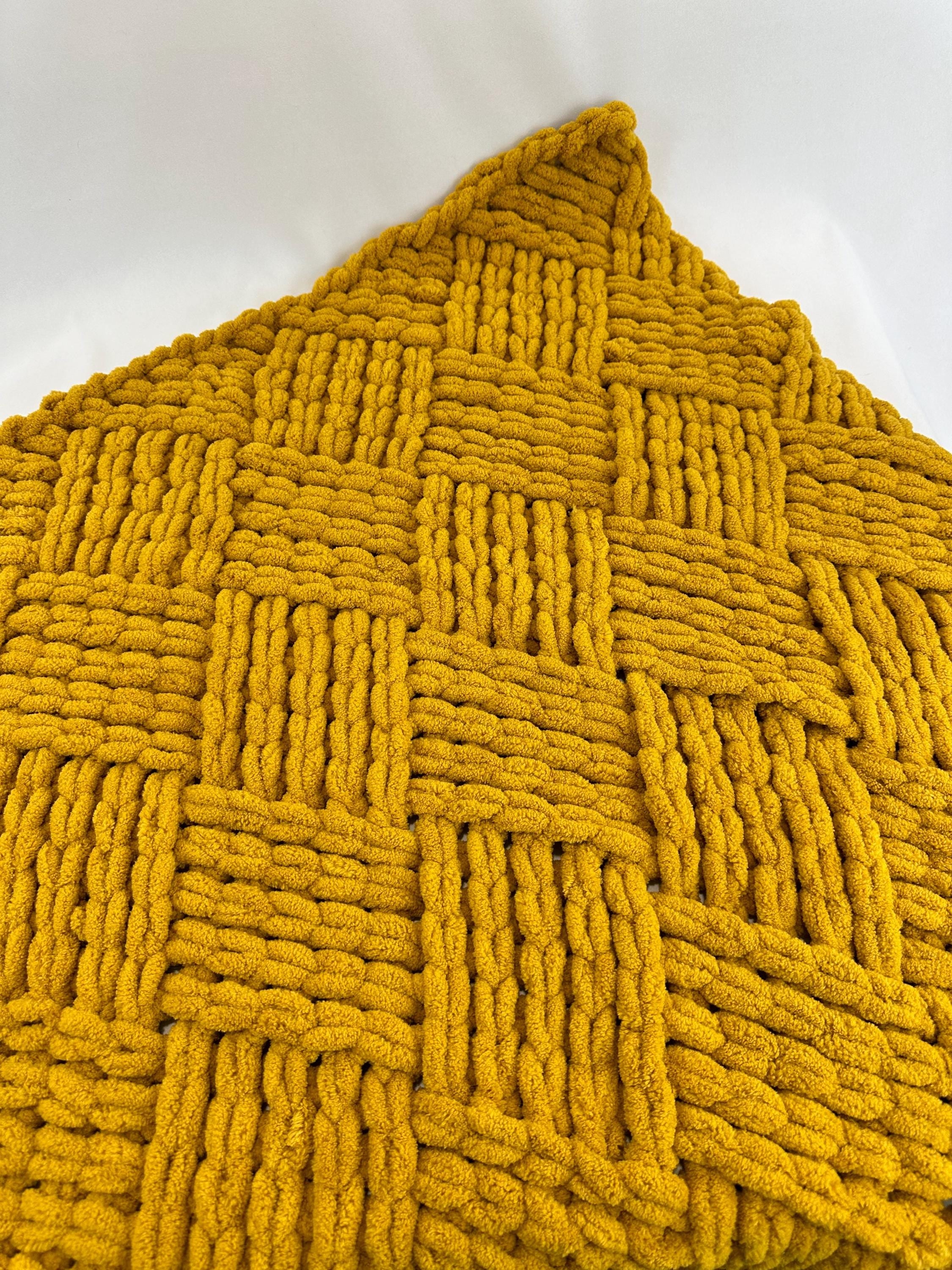 Hand Knitted Chunky Baby Blanket, Mustard Yellow Stroller Blanket