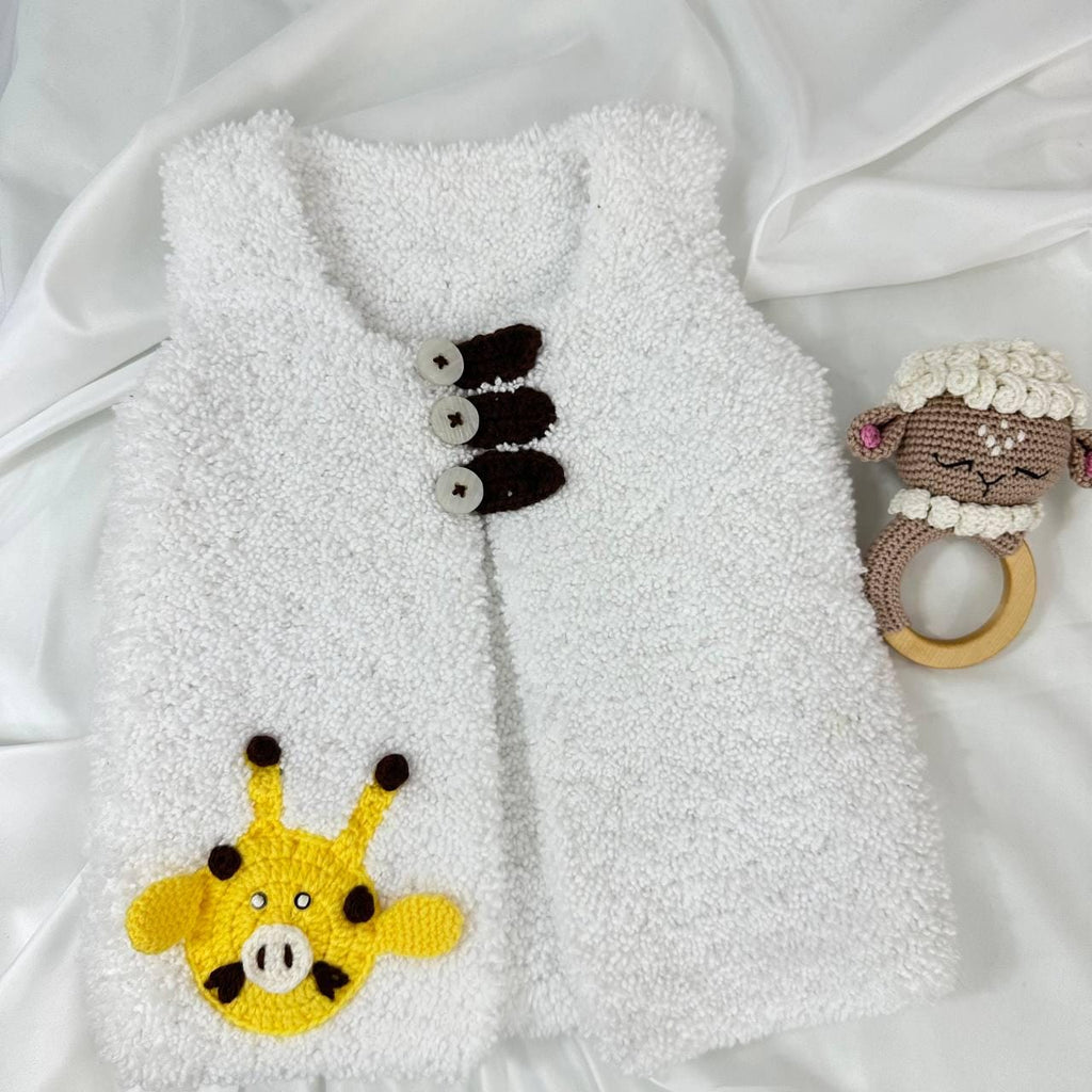 Handmade Fluffy Baby Vest - Soft Crochet with Giraffe Design - 12-18 Month