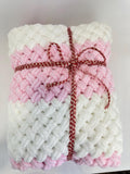 Hand Knitted Chunky Baby Blanket, Pink and White Nursery Decor