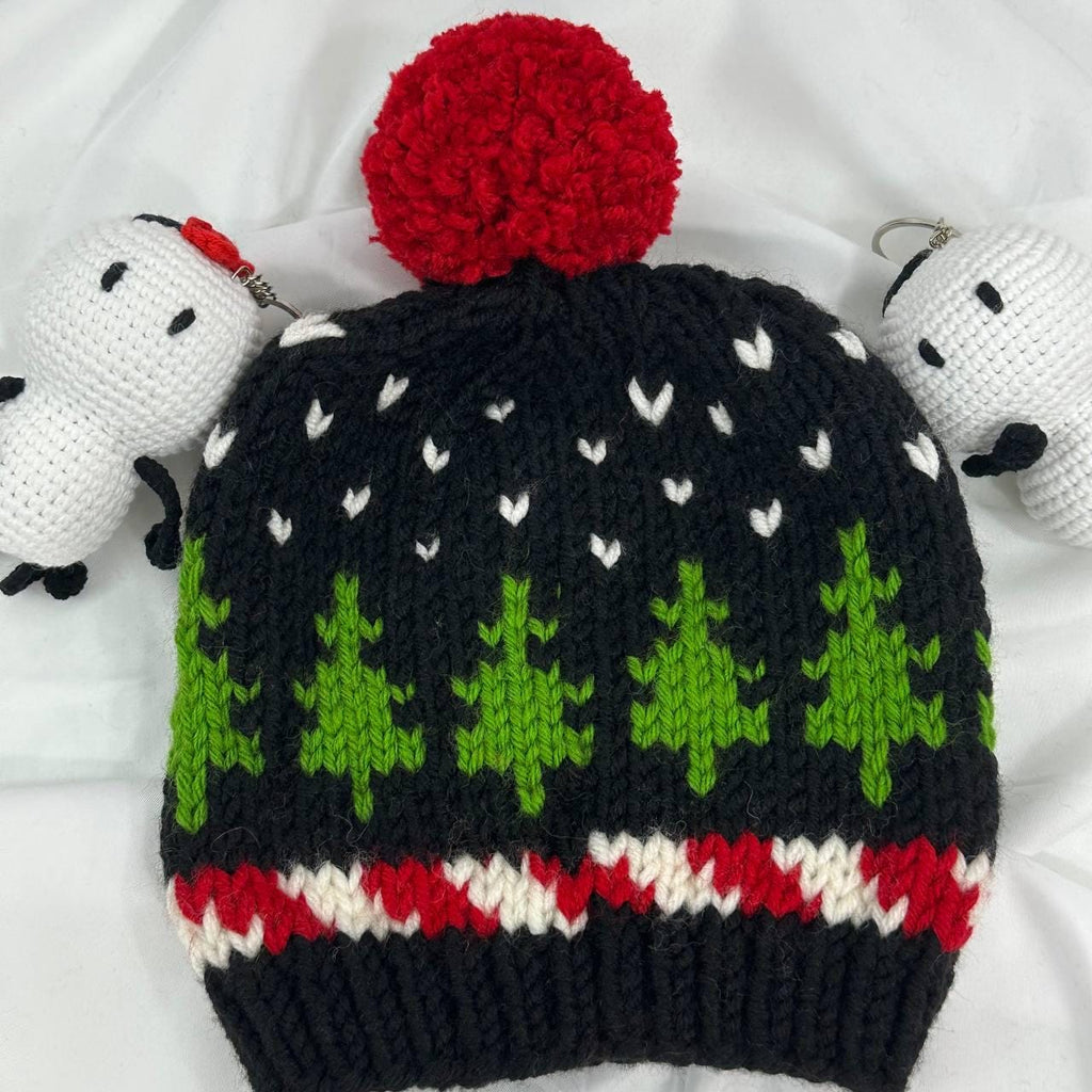 Handmade Christmas Tree Knit Beanie, Matching Family Winter Hats