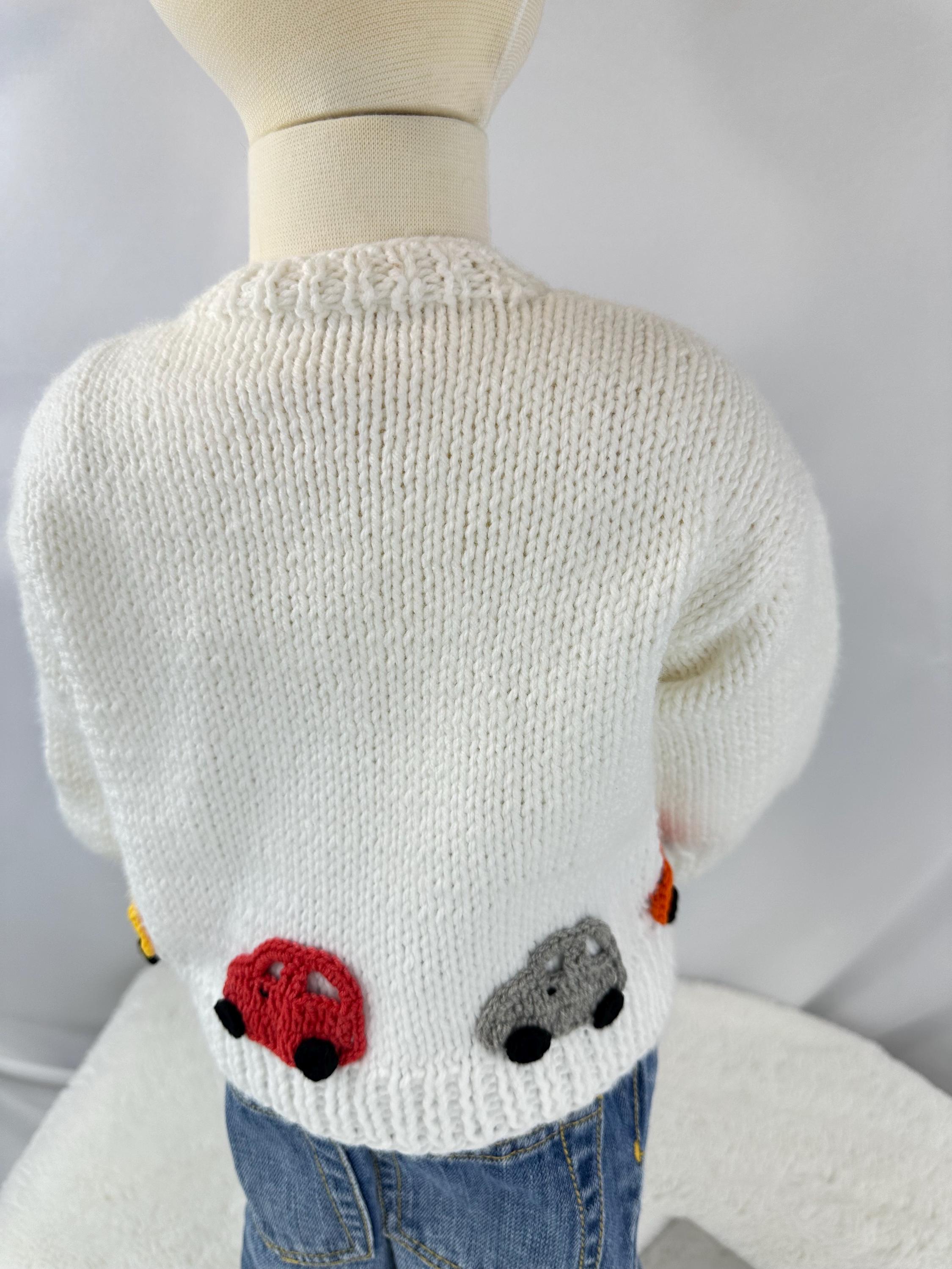 Handmade Knit Baby Cardigan (6-12 Months), Car Appliques