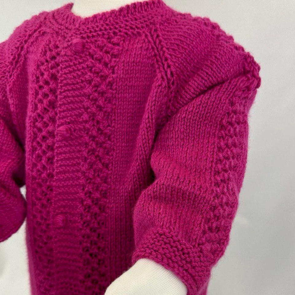 Handmade Pink Knit Baby Cardigan, Textured Knitwear, Buttoned Sweater (18-24 Month)