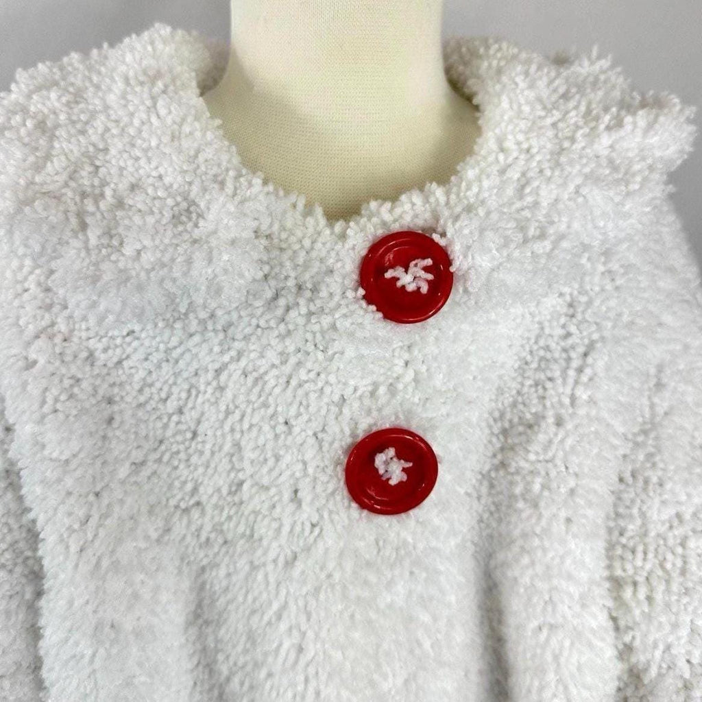 Handmade Knit Toddler Cardigan: Soft White Sweater with Red Button,18-24 month