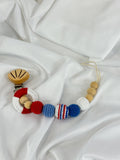 Handmade Crochet Baby Pacifier Clip, Red White Blue Wooden Beads, Sensory Toy for Infants