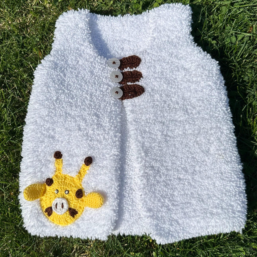 Handmade Fluffy Baby Vest - Soft Crochet with Giraffe Design - 12-18 Month
