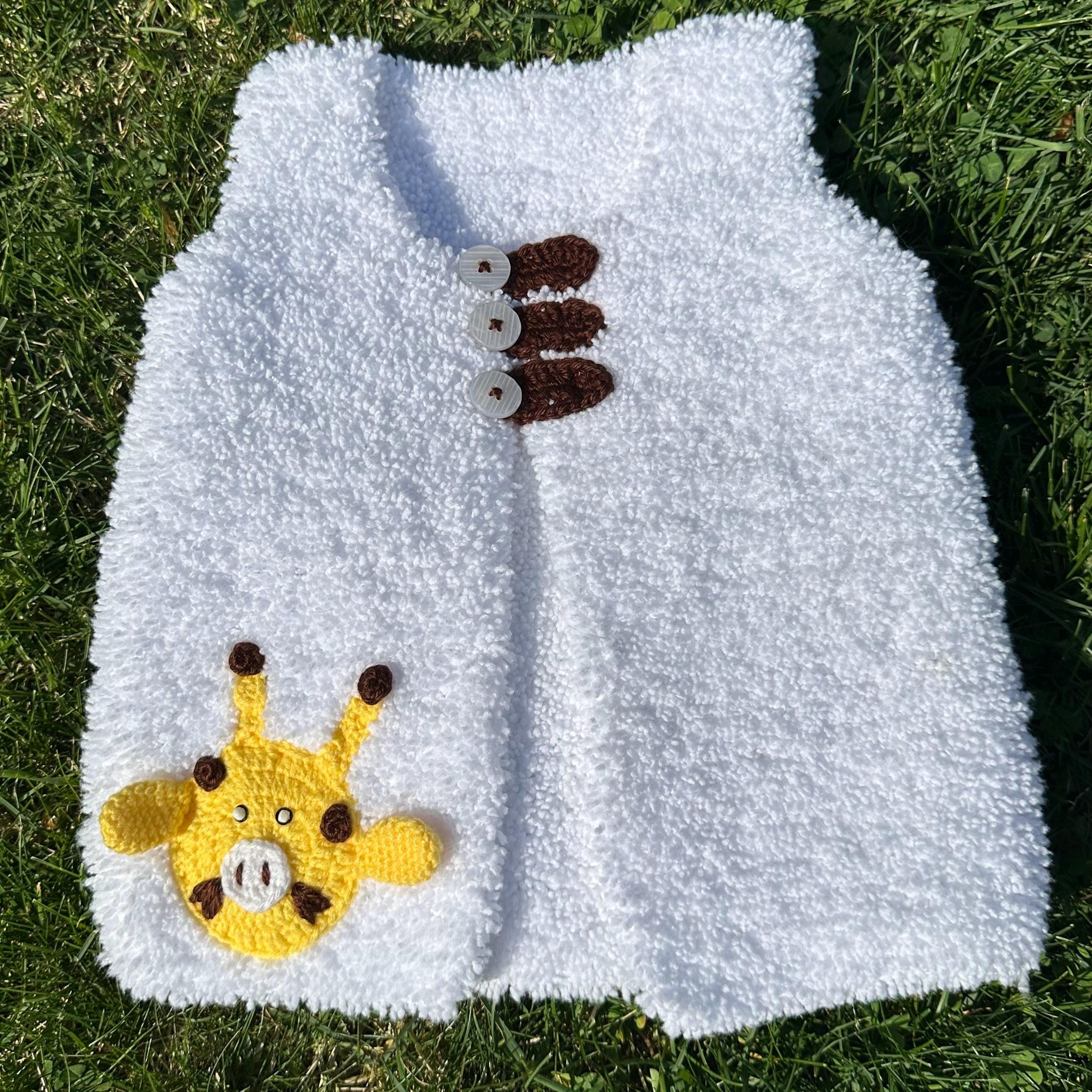 Handmade Fluffy Baby Vest - Soft Crochet with Giraffe Design - 12-18 Month