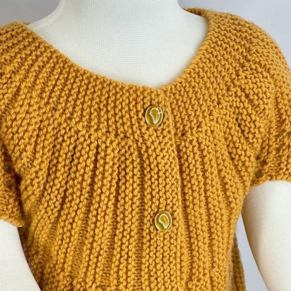 Hand Knitted Mustard Baby Cardigan, Soft Acrylic, 6-12 Months, Cozy Baby Sweater