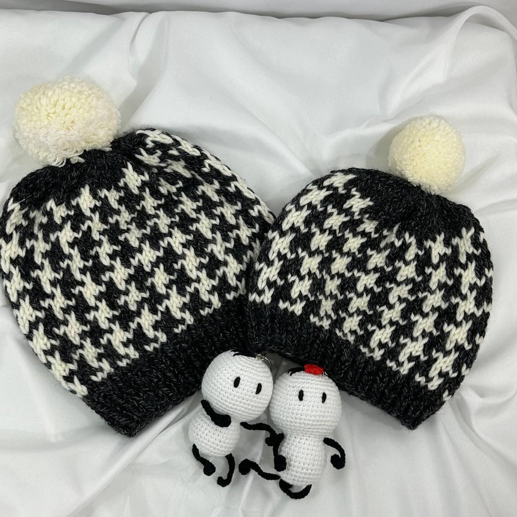 Handmade Houndstooth Knit Beanie, Matching Family Set