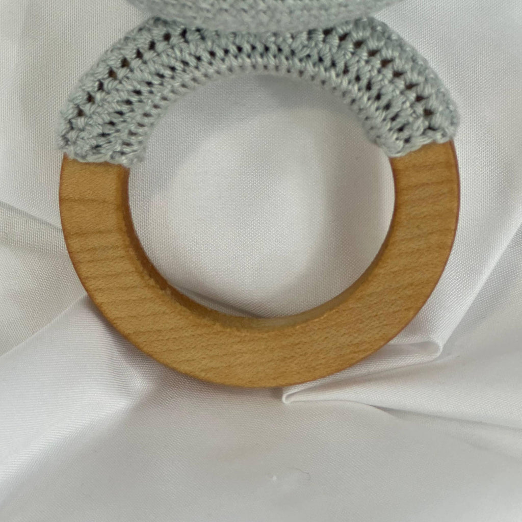 Handmade Crochet Koala Rattle, Natural Wooden Ring Baby Toy, Amigurumi Gift