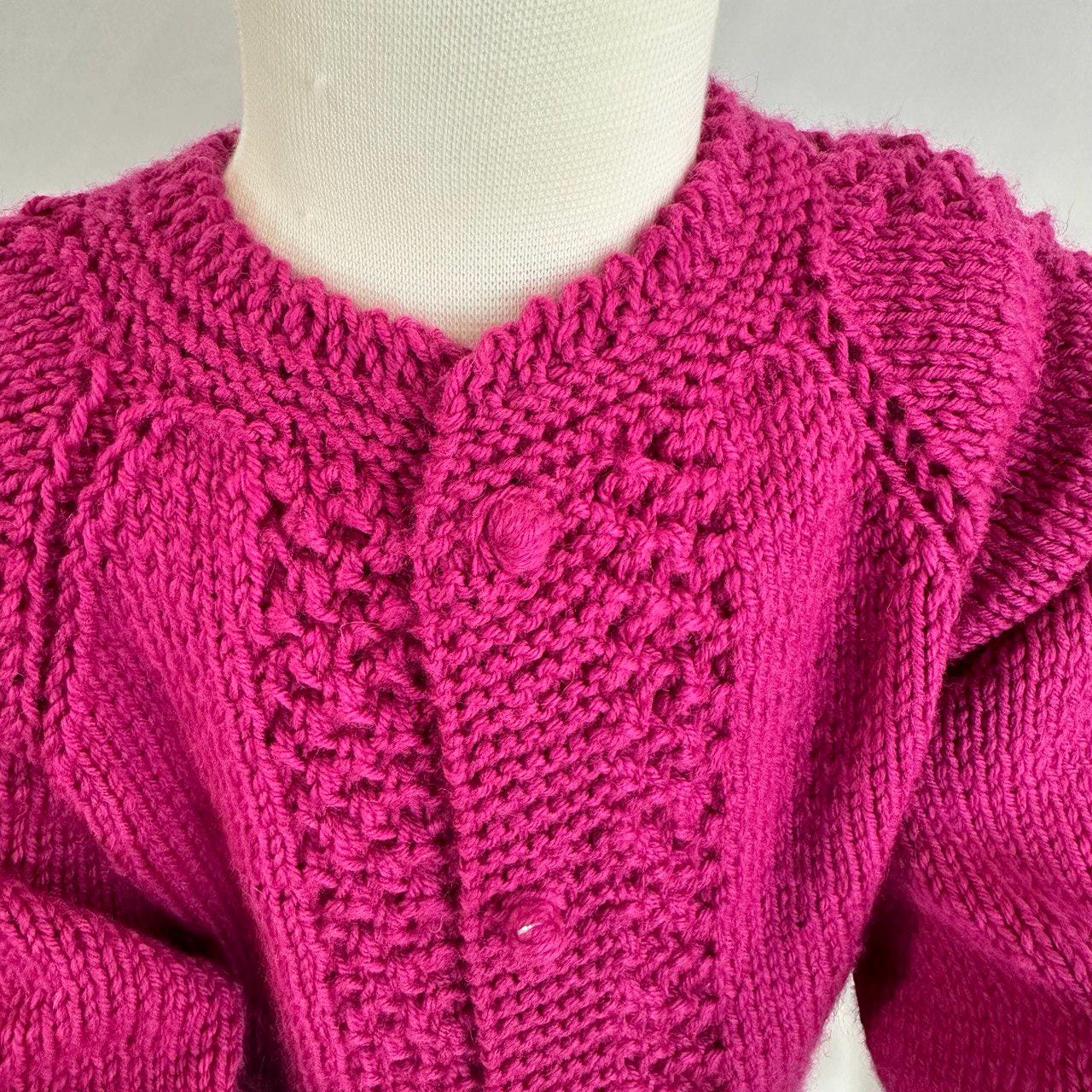 Handmade Pink Knit Baby Cardigan, Textured Knitwear, Buttoned Sweater (18-24 Month)
