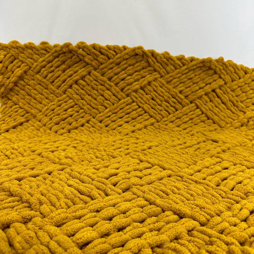 Hand Knitted Chunky Baby Blanket, Mustard Yellow Stroller Blanket