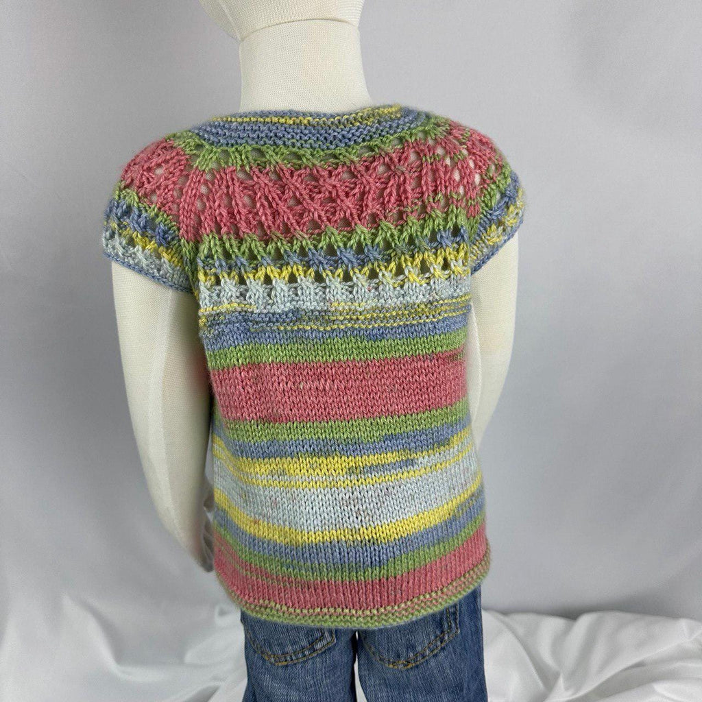 Hand Knitted Rainbow Baby Vest, Sleeveless Cotton Cardigan,6-12 Month